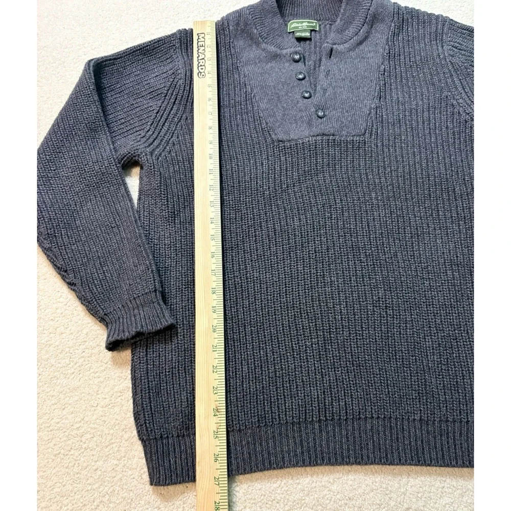 Eddie Bauer Mens M Gray Rib Knit 100% Cotton Henley Sweater Mock Neck - Picture 2 of 6